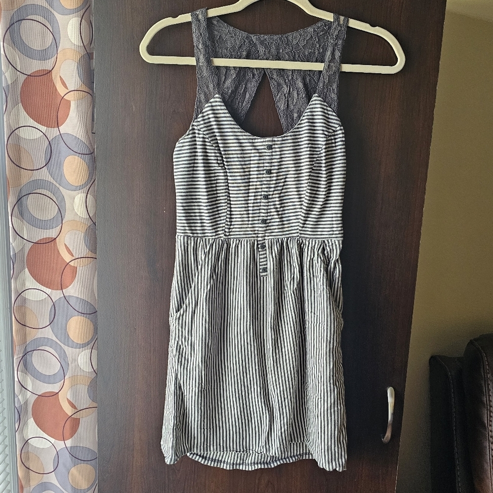 Striped Sleeveless Summer Dress - Navy/White